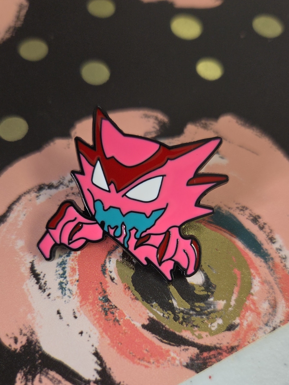 Pokemon Pink and Red Haunter Enamel Pin with Teal Mouth